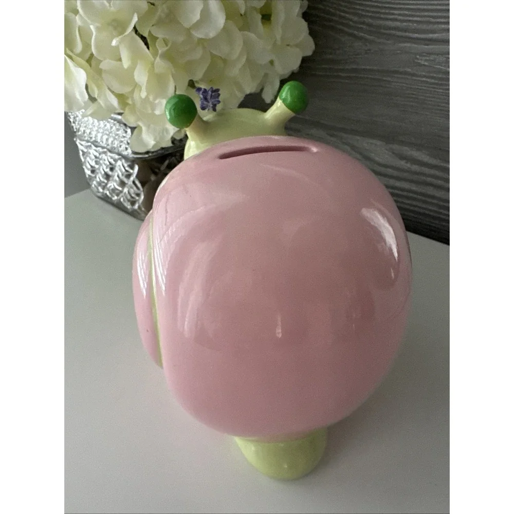 Whimsical Ceramic Snail Piggy Bank Pink & Green Nursery Decor Coin Bank 6